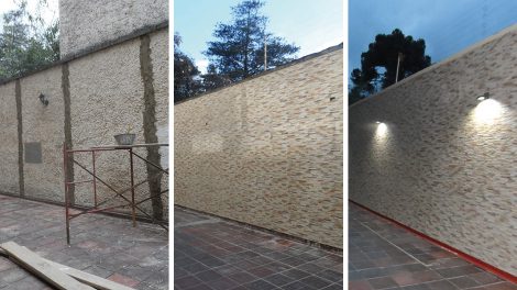 Alistamiento de muro, enchape e iluminación tipo led.